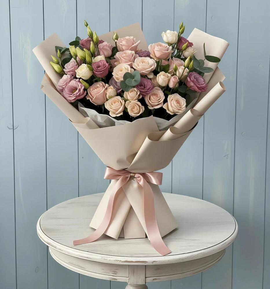 Букет цветов из: Розы и Лизиантусы в Меленках