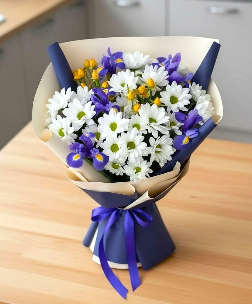 Букет цветов из: Розы, Ирисы и Хризантемы в Меленках