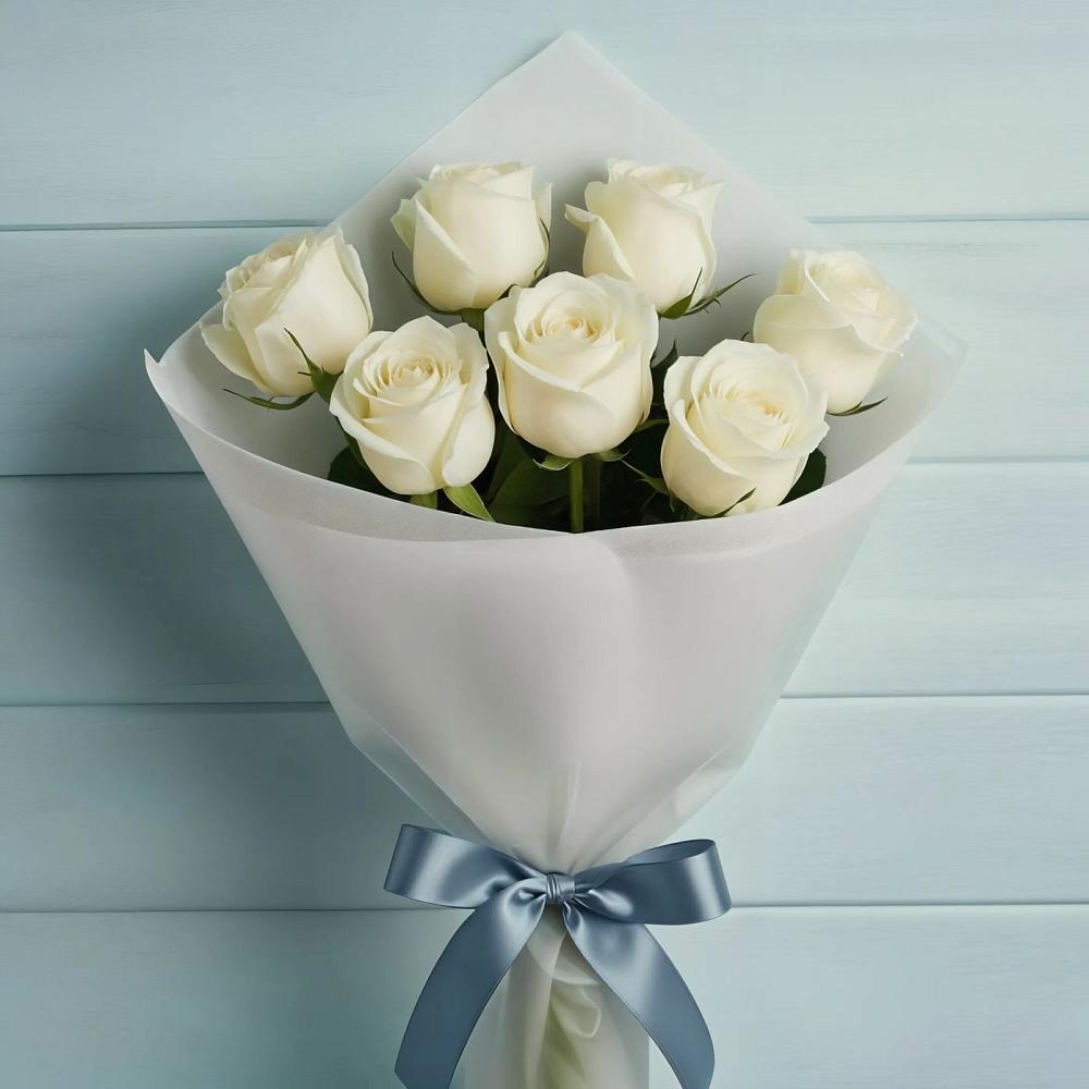 Букет 7 Белых роз Эдлесс Лав в Меленках